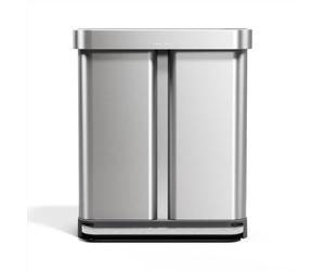 simplehuman 58 Liter / 15.3 Gallon Rectangular Hands-Free Dual Compartment Recycling Kitchen Step Trash Can with Soft-Close Lid, Brushed Stainless Steel