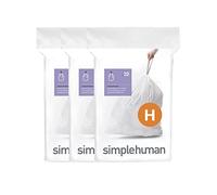 simplehuman Code H 60 Sacs Poubelle sur Mesure, 30-35 L Blanc | Plastique 50% PCR, Sacs avec Cordon de Serrage, Distribution Un par Un Sans Désordre, Extra Épais et Double Couture