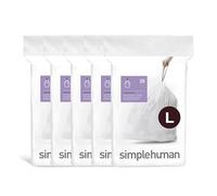 simplehuman Code L 100 Sacs Poubelle sur Mesure, 18 L Blanc | Plastique 50% PCR, Sacs avec Cordon de Serrage, Distribution Un par Un Sans Désordre, Extra Épais et Double Couture