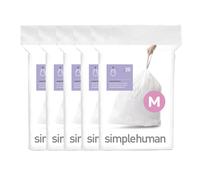 simplehuman Code M Lot de 100 sacs poubelle avec cordon de serrage en paquets distributeurs, 45 litres, blanc