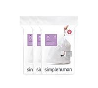 simplehuman Code V 60 Sacs Poubelle sur Mesure, Plastique 50% PCR, Sacs avec Cordon de Serrage, Distribution Un par Un Sans Désordre, Extra Épais et Double Couture, 16-18 L Blanc