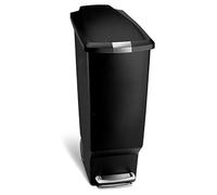 simplehuman CW1361 poubelle étroite à pédale, poubelle de recyclage pour la cuisine, plastique noir, 40 litres