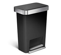 simplehuman CW1385CB poubelle rectangulaire à pédale, avec réserve à sacs, poubelle de cuisine, plastique noir, 45 litres