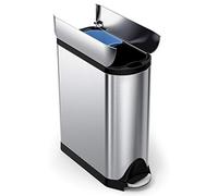 simplehuman CW2017 poubelle de recyclage papillon, étroite, poubelle de cuisine, tri selectif 2 bacs, double compartiments, acier inoxydable brossé, 40 litres (20/20), Argenté