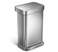simplehuman CW2024 poubelle rectangulaire à pédale, avec réserve à sacs, poubelle de cuisine, acier inoxydable brossé, 45 litres
