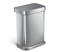 simplehuman CW2086 poubelle rectangulaire à pédale, avec réserve à sacs, acier inoxydable brossé avec couvercle en plastique gris, 55 litres