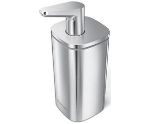 simplehuman KT1183 Distributeur à Pompe, Acier Inoxydable brossé, 295 ML | Distributeur Savon Liquide Manuel, 300 ml, Cuisine et Salle de Bain, Poussoir Doux et Précis, Bec Anti-goutte, Rechargeable