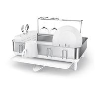 simplehuman KT1190 Égouttoir à Vaisselle avec Cadre en Acier, Plateau d'égouttement, Bec pivotant à 360°, Porte-Verres à vin et Couverts, antirouille, Blanc avec Acier Inoxydable brossé
