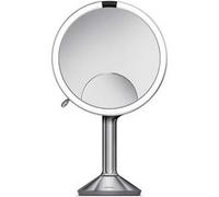 Simplehuman ST3024 Miroir à capteur Trio 20 cm, Miroir grossissant 10x 5X 1x Lumineux Maquillage avec lumière LED, Rechargeable, cosmétique, Salle de Bain, Acier Inoxydable brossé