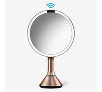 simplehuman Miroir de Maquillage Rond à capteur de 20,3 cm avec Double réglage de lumière, grossissement x5, Rechargeable et sans Fil, Acier Inoxydable Or Rose