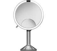Simplehuman ST3024 Miroir à capteur Trio 20 cm, Miroir grossissant 10x 5X 1x Lumineux Maquillage avec lumière LED, Rechargeable, cosmétique, Salle de Bain, Acier Inoxydable brossé