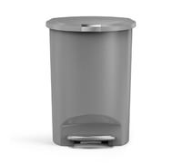simplehuman Poubelle de Cuisine 50 L, Plastique Gris | Semi-Ronde, avec Pédale Robuste, Technologie Lid Shox®, Verrou Coulissant Sécurisé, Code de Sacs Poubelle sur Mesure