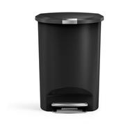 simplehuman Poubelle de Cuisine 50 L, Plastique Noir | Semi-Ronde, avec Pédale Robuste, Technologie Lid Shox®, Verrou Coulissant Sécurisé, Code de Sacs Poubelle sur Mesure