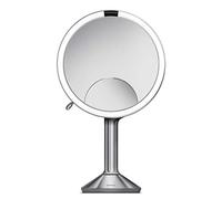 Simplehuman ST3024 Miroir à capteur Trio 20 cm, Miroir grossissant 10x 5X 1x Lumineux Maquillage avec lumière LED, Rechargeable, cosmétique, Salle de Bain, Acier Inoxydable brossé