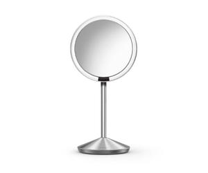 simplehuman Tru-Lux® Miroir de Maquillage Pliable avec capteur Pliable 12,7 cm avec grossissement x10, lumière à Spectre Complet, luminosité et Hauteur réglables, Acier Inoxydable brossé
