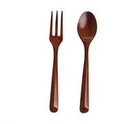 SimpleLife 2Pcs / 1 Set Poignée Longue en Bois Naturel Conception Anti-Chaleur Cuillère Fourchette Set Cuisine Cuisine Ustensile Vaisselle Couverts-Brown