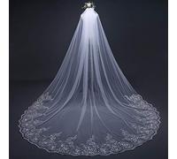 SimpleLife Voile de Mariage, 4M Couche Unique Voile de Cheveux de mariée Romantique avec Dentelle brodée Voile de mariée avec Peigne