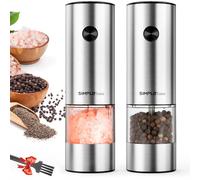 SIMPLETASTE Batterie Fonctionnant Moulin à Poivre Electrique avec Broyeur en Céramique Réglable, Acier Inoxydable, Silber, Lot de 2