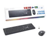 Simpletek - Kit souris et clavier noir sans fil 2,4G Disposition SWE, NO, DK, FI | Nordic Keyboard QWERTY | Clavier numérique souris ergonomique 3 touches