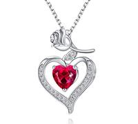 SIMPLGIRL Collier Femmes Amour pour Toujours Cœur Rose Fleur juillet Collier Filles Pierre De Naissance Pendentif Collier Anniversaire Saint Valentin Noël Bijoux Cadeaux