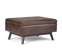 Simpli Home AXCOT267S-DBR Owen Pouf de rangement moderne en similicuir Marron vieilli 86,4 cm