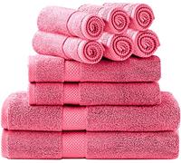 Simpli-Magic Lot de 10 Serviettes de Bain, 2 Serviettes de Bain, 2 essuie-Mains et 6 débarbouillettes (10 pièces) en Coton filé à l'anneau très Absorbant pour Salle de Bain et Douche (Rose)