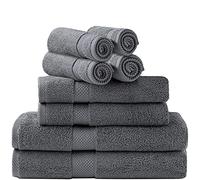 Simpli-Magic Lot de 8 Serviettes de Bain, 2 Serviettes de Bain, 2 essuie-Mains et 4 débarbouillettes (8 pièces) en Coton filé à l'anneau très Absorbant pour Salle de Bain et Douche (Gris)