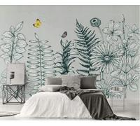 Simplicité Dessin À La Main Plantes Feuilles Papillon Papier Peint 3d Moderne Soie Texturée Haut De Gamme IdéAl Pour Le Salon Et La Chambre à Coucher-350cm×256cm