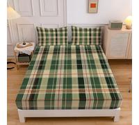Simplicité Drap-Housse en Microfibre avec Bords élastiques Antidérapant et Anti-Rides Tissu À Carreaux protège-Matelas 180x200 cm Poche Profonde de 30 cm Vert