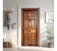 Simplicité Marron Foncé Effet 3D Sticker Porte, Porte en Bois Victorienne Papier Autocollant Porte Mural Décoration, Rétro Européen Stickers Muraux Amovible PVC 77x200 cm 5Yl48
