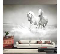 Simplicité Relief Animaux Cheval Blanc Rivière Papier Peint 3d Moderne Soie Texturée Haut De Gamme IdéAl Pour Le Salon Et La Chambre à Coucher-200cm×140cm