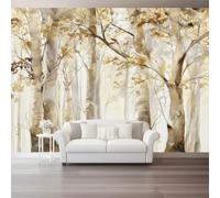 Simplicité Rustique Papier Peint Panoramique, 350 x 256 cm Fresque Murale | Botanique Aquarelle Forêt Feuilles Papier Peint Intissé, Décoration Image Murale Pour Salon Chambre Bureau TV Artistique
