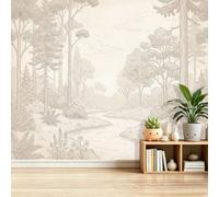 Simplicité Rustique Papier Peint Panoramique, 400 x 280 cm Fresque Murale | Plantes Forêt Arbustes Fleurs Papier Peint Intissé de Haute Qualité, Décoration Image Murale Pour Salon Chambre Bureau TV