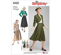 Simplicity Patron 8462, chemisier vintage, jupe & boléro doublé papier blanc H5 (6-8-10-12-14)