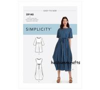 Simplicity S9140 Patron de couture Détendu Robe A (XXS-XS-S-M-L-XL-XXL)