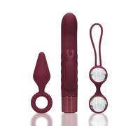 Simplicity Coffret 3 sextoys femme : rabbit, boules et plug | Ensemble étanche rechargeable avec mini-vibromasseur 7 vitesses, boules de Kegel et plug