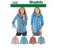 Simplicity Patron de Couture 1538 : Chemise boutonnée sur Le Devant, Taille Papier, Blanc, R5 (42-44-46-48-50)