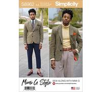SIMPLICITY Patron de couture S8962 Blazer doublé pour homme, papier, blanc, divers