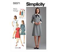 Simplicity SS9371F5 Robe évasée pour Femme avec Coutures sur Le Devant, Manches Longues et Courtes, col et Poignets variés, Ceinture Dorsale, 18W-20W-22W-24W-26W