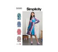 SIMPLICITY SS9380A Robe sweat-shirt pour femme avec poches latérales et jupe haute, droite et à plusieurs niveaux et options pour avec ou sans capuche, XS-S-M-L-XL