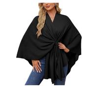 Simplifyleast Shawl Wrap, Elegant Shawl Wraps Soft Open Front Poncho Sweater, Women's Solid Color Scarf(Black)