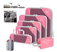 Simplifyliving Compression Packing Cubes, Portsmtwen Compression Packing Cubes for Travel, 5/6 Set Compressible, Suitcase Organizer Bags Set, Lightweight and Space-Saving (Pink,6Set)