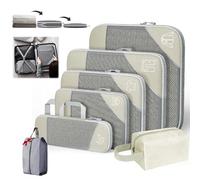 Simplifyliving Compression Packing Cubes, Portsmtwen Compression Packing Cubes for Travel, 5/6 Set Compressible, Suitcase Organizer Bags Set, Lightweight and Space-Saving (Beige,6Set)