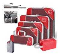 Simplifyliving Compression Packing Cubes, Portsmtwen Compression Packing Cubes for Travel, 5/6 Set Compressible, Suitcase Organizer Bags Set, Lightweight and Space-Saving (Red,6Set)