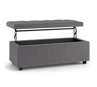 SIMPLIHOME Hamilton Ottomane de rangement rectangulaire traditionnelle à dessus relevable en tissu aspect lin gris ardoise 111,8 cm de large, assemblé, pour salon, entrée et salle familiale