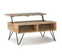 SIMPLIHOME Hunter Petite table basse à plateau relevable - 91,4 cm de large - Table à cocktail industrielle en bois de manguier massif et métal naturel - Table de salon avec rangement caché, 2