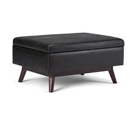 SIMPLIHOME Owen Table basse rectangulaire de 86,4 cm de large avec plateau relevable et repose-pieds pour cocktail en similicuir noir vieilli et rembourré