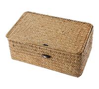 Simpls Boîte de rangement tissée à la main en herbe de mer - Panier de rangement pour maquillage - Avec couvercle
