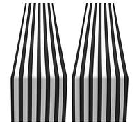 Simpls Lot de 2 chemins de table à rayures en polyester pour l'intérieur et l'extérieur - Pour événements familiaux - Noir et blanc