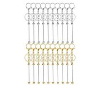 Simpls Lot de 20 tiges de porte-clés vides en perles métalliques - Accessoires de bricolage - Doré et argenté